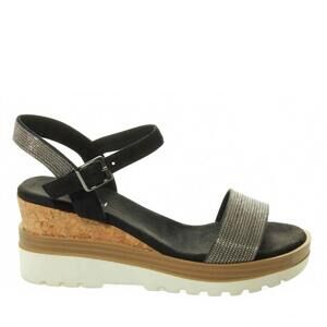 NEW VANELI women's cedra wedge sandal in black suede w/ gunmetal chain